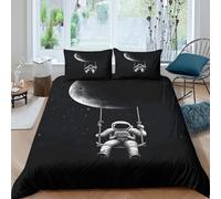 Estampado 3D Astronaut Swinging Moon Cubierta de edredón Ropa de Cama con Funda de Almohada Duradero Protector de edredón Suave para jóvenes Solteros compañeros de Piso Super King（260x220cm）