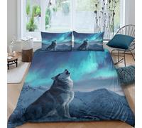 Estampado 3D Aullido del Lobo Funda de edredón Ropa de Cama con Funda de Almohada Suave Obras Arte fantásticas sobre Naturaleza Funda para edredón Ligero para Adolescentes Parejas Single（135x200cm）