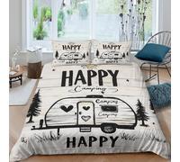 Estampado 3D Autocaravana Retro Cubierta de edredón Ropa de Cama con Funda de Almohada Exquisito Diseño Estilo cabaña de Madera Protector de edredón Lujoso para familias cercanas Single（135x200cm）