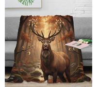 Estampado 3D Autumn Deer Manta Microfibra Ropa de Cama Lavable y Suave Fantasy Forest Scene Manta de Viaje Ligera para Regalos para excursiones y Vacaciones 40x50inch(100x130cm)