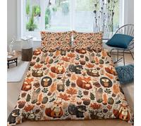 Estampado 3D Autumn Forest Animals Funda para edredón Ropa de Cama con Funda de Almohada Suave Cubierta de edredón Cómodo para compañeros de Piso Estudiantes familias King（220x240cm）