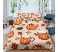 Estampado 3D Autumn Pumpkins Cubierta de edredón Ropa de Cama con Funda de Almohada Cómodo Protector de edredón Duradero para jóvenes Adultos compañeros de Piso Single（140x200cm）