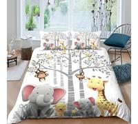 Estampado 3D Baby Jungle Animals Protector de edredón Ropa de Cama con Funda de Almohada Transpirable Funda de edredón Secado rápido para Estudiantes jóvenes Solteros Single（140x200cm）