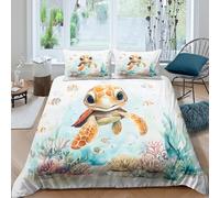 Estampado 3D Baby Turtle Protector de edredón Ropa de Cama con Funda de Almohada Lavable Funda de edredón Duradero para niños Estudiantes jóvenes Double（200x200cm）