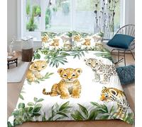 Estampado 3D Baby Wild Cats Cubierta de edredón Ropa de Cama con Funda de Almohada Exquisito Protector de edredón Lujoso para familias cercanas Double（200x200cm）