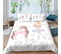 Estampado 3D Bailarina Bailando Cubierta de edredón Ropa de Cama con Funda de Almohada Cómodo Cuento de Hadas en Tonos Pastel Protector de edredón para Adultos compañeros de Piso Single（135x200cm）