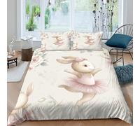 Estampado 3D Ballet Bunnies Protector de edredón Ropa de Cama con Funda de Almohada Lavable Funda de edredón Duradero para niños Estudiantes jóvenes King（220x240cm）