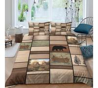 Estampado 3D Barco de Madera Protector de edredón Ropa de Cama con Funda de Almohada Extra Suave Escena de cabaña rústica Funda de edredón Transpirable para Estudiantes Parejas Single（135x200cm）