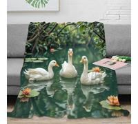 Estampado 3D Blanco Ducks Manta de Oficina Microfibra Ropa de Cama Suave Nature Serene Scene Plaid de Oficina cálido para jóvenes Profesionales 50x60inch(127x152cm)
