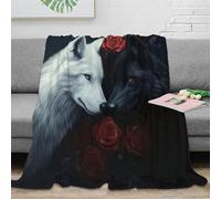 estampado 3D Blanco wolf love plaid térmico microfibra ropa de cama anti-bolitas Dark wolf romance arte manta térmica suave y cálida no desprende pelusa para noches frías 50x60inch(127x152cm)