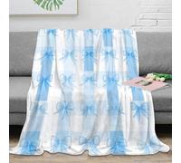 estampado 3D Blue bow patterns manta para aire acondicionado microfibra ropa de cama esponjosa Vintage ribbon design manta de sofá no desprende pelusa para alquileres juveniles 80×90inch(200x230cm)