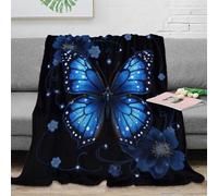 Estampado 3D Blue Butterfly Arte Manta de Cama Microfibra Ropa de Cama Transpirable Fantasy Floral de Plaid de Cama Anti-Bolitas para jóvenes en habitación compartida 40x50inch(100x130cm)