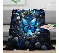 Estampado 3D Blue Butterfly Arte Manta de Oficina Microfibra Ropa de Cama Suave Fantasy Floral de Plaid de Oficina cálido para jóvenes Profesionales 70×80inch(180x200cm)