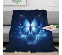 Estampado 3D Blue Butterfly Glow Manta de Cama Microfibra Ropa de Cama esponjosa y cálida Fantasy Digital Arte Manta de sofá Lavable para Regalos de Bienvenida a casa 60x80inch(150x200cm)
