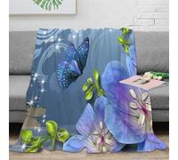 Estampado 3D Blue Butterfly Manta de Cama Microfibra Ropa de Cama Suave y Transpirable Fantasy Floral Arte frazada térmica Lavable en Lavadora para Toda la Familia 40x50inch(100x130cm)