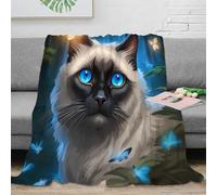 Estampado 3D Blue-Eyed Gato Manta de habitación Microfibra Ropa de Cama Elegante Fantasy Arte Manta de Cama Suave para Regalos para recién Casados 60x80inch(150x200cm)