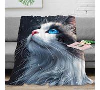 Estampado 3D Blue-Eyed Gato Manta de Siesta Microfibra Ropa de Cama Suave Fantasy Arte Plaid de Oficina cálido para Regalos para colegas 70×80inch(180x200cm)