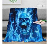 Estampado 3D Blue Flame Skull frazada Microfibra Ropa de Cama compacta Fantasy Horror Arte Manta de Siesta Suave para Estudiantes en residencias universitarias 80×90inch(200x230cm)