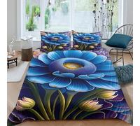 Estampado 3D Blue Flower Art Funda de edredón Ropa de Cama con Funda de Almohada Secado rápido Funda para edredón Antiácaros para familias Trabajadores compañeros de Piso King（220x240cm）
