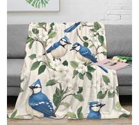estampado 3D Blue jay birds plaid térmico microfibra ropa de cama aislante Spring floral garden arte manta para aire acondicionado suave y esponjosa para ambientes climatizados 70×80inch(180x200cm)