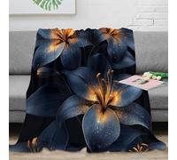 Estampado 3D Blue Lily Flowers Manta de Cama Microfibra Ropa de Cama esponjosa y cálida Digital Arte Fantasy Manta de sofá Lavable para Regalos de Bienvenida a casa 50x60inch(127x152cm)