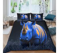 Estampado 3D Blue Rhino Cubierta de edredón Ropa de Cama con Funda de Almohada Transpirable Protector de edredón Ligero para Parejas Adultos Adolescentes Single（140x200cm）