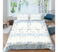 Estampado 3D Blue Ribbon Decor Protector de edredón Ropa de Cama con Funda de Almohada Lujoso Funda de edredón Precioso para Padres Parejas familias King（220x240cm）