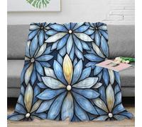 estampado 3D BlueFlowerPattern manta para todas las estaciones ropa de cama anti-bolitas StainedGlassStyle manta versátil no desprende pelusa para estudiantes todo el año 70×80inch(180x200cm)