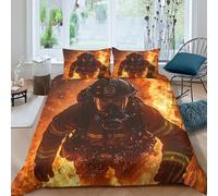 Estampado 3D Bombero en Cubierta de edredón Ropa de Cama con Funda de Almohada Exquisito Respuesta heroica Ante emergencias Protector de edredón Lujoso para familias cercanas Single（135x200cm）