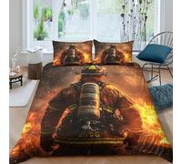 Estampado 3D Bombero en Funda para edredón Ropa de Cama con Funda de Almohada Cómodo Respuesta heroica Ante emergencias Cubierta de edredón Antiácaros para jóvenes Solteros Parejas Single（135x200cm）