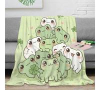 estampado 3D bonito frog pile manta para aire acondicionado microfibra ropa de cama esponjosa kawaii dibujo animado manta de sofá no desprende pelusa para alquileres juveniles 40x50inch(100x130cm)