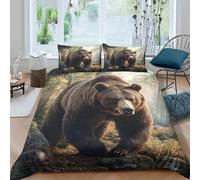 Estampado 3D Bosque de Osos Cubierta de edredón Ropa de Cama con Funda de Almohada Lavable Naturaleza y Vida Silvestre Protector de edredón Extra Suave para compañeros de Piso Single（135x200cm）