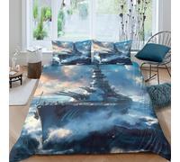 Estampado 3D Buque Guerra Medio tormenta Cubierta de edredón Ropa de Cama Escena Batalla Naval Protector de edredón Transpirable para Parejas Adolescentes niños Single（135x200cm）