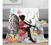 Estampado 3D Butterfly Fairy Manta de habitación Microfibra Ropa de Cama Suave Floral Fantasy Arte Plaid de habitación cálido y Esponjoso Lavable para Descanso Nocturno 60x80inch(150x200cm)