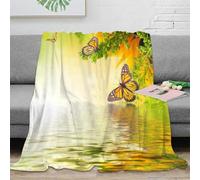 Estampado 3D Butterfly Garden Manta de Cama Microfibra Ropa de Cama compacta Nature Serene Scene Manta de habitación Suave para Regalos para Estudiantes 40x50inch(100x130cm)