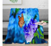 Estampado 3D Butterfly on Flower Manta Microfibra Ropa de Cama Anti-Bolitas y cálida Nature Garden Scene Plaid Compacto para jóvenes en traslados laborales 60x80inch(150x200cm)