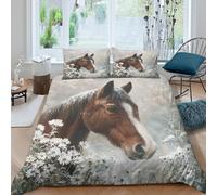 Estampado 3D Caballo Entre Flores Cubierta de edredón Ropa de Cama Estilo de Pintura de la Naturaleza Protector de edredón Transpirable para Parejas Adolescentes niños Single（135x200cm）