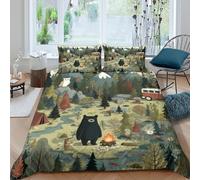 Estampado 3D Camping en el Bosque Cubierta de edredón Ropa de Cama con Funda de Almohada Lujoso Naturaleza ilustrada Protector de edredón Precioso para familias cercanas Amigos Single（135x200cm）