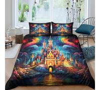 Estampado 3D Castillo de fantasía Funda de edredón Ropa de Cama con Funda de Almohada Antiácaros fantasía Nocturna Colorida Funda para edredón para jóvenes Adolescentes Parejas Single（135x200cm）