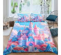 Estampado 3D Castillo de fantasía Funda de edredón Ropa de Cama con Funda de Almohada Cómodo Estilo de Cuento de Hadas de ensueño Funda para edredón Ligero para compañeros de Piso Single（135x200cm）