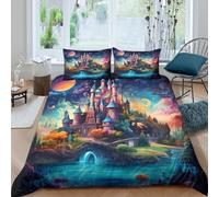 Estampado 3D Castillo de fantasía Funda para edredón Ropa de Cama Precioso Al Estilo Cuentos Hadas mágicos Cubierta de edredón Bonito para Parejas Padres Amigos Single（135x200cm）