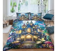 Estampado 3D Castillo de fantasía Funda para edredón Ropa de Cama Transpirable Al Estilo Cuentos Hadas mágicos Cubierta de edredón Ligero para Parejas compañeros de Piso Single（135x200cm）