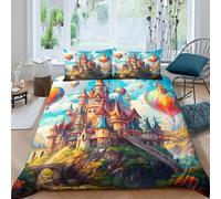 Estampado 3D Castillo de fantasía Protector de edredón Ropa de Cama Exquisito Arte fantástico y Colorido Funda de edredón Lujoso para familias Parejas compañeros Single（135x200cm）