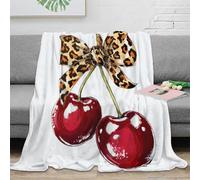 estampado 3D Cherry bow design manta microfibra ropa de cama esponjosa y cálida Leopard print manta térmica transpirable anti-bolitas no desprende pelusa para uso doméstico 50x60inch(127x152cm)