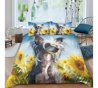 Estampado 3D Chinese Crested Dog Funda para edredón Ropa de Cama con Funda de Almohada Suave Cubierta de edredón Ligero para Adolescentes Estudiantes jóvenes Super King（260x220cm）