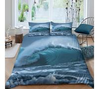Estampado 3D Choque de Olas del océano Cubierta de edredón Ropa de Cama Bonito Movimiento Natural del mar Protector de edredón Lujo para Amigos compañeros familias Single（135x200cm）
