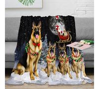 estampado 3D Christmas perros manta para todas las estaciones ropa de cama suave Festive German Shepherd plaid versátil cálido y esponjoso anti-bolitas para cada estación 50x60inch(127x152cm)