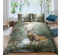 Estampado 3D Ciervos en el Bosque Protector de edredón Ropa de Cama Lujo Pintura Naturaleza Vida Silvestre Funda de edredón Calidad para Amigos Parejas compañeros Single（135x200cm）