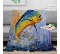 estampado 3D Colorido fish arte plaid de cama microfibra ropa de cama esponjoso y cálido Marlin pintura manta de sofá anti-bolitas no desprende pelusa para uso diario en casa 70×80inch(180x200cm)