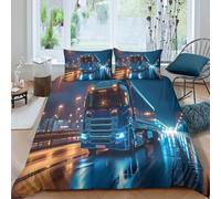 Estampado 3D Conducción Nocturna de Camiones Cubierta de edredón Ropa de Cama Ligero Escena Moderna autopista Protector de edredón para Adultos compañeros de Piso Single（135x200cm）